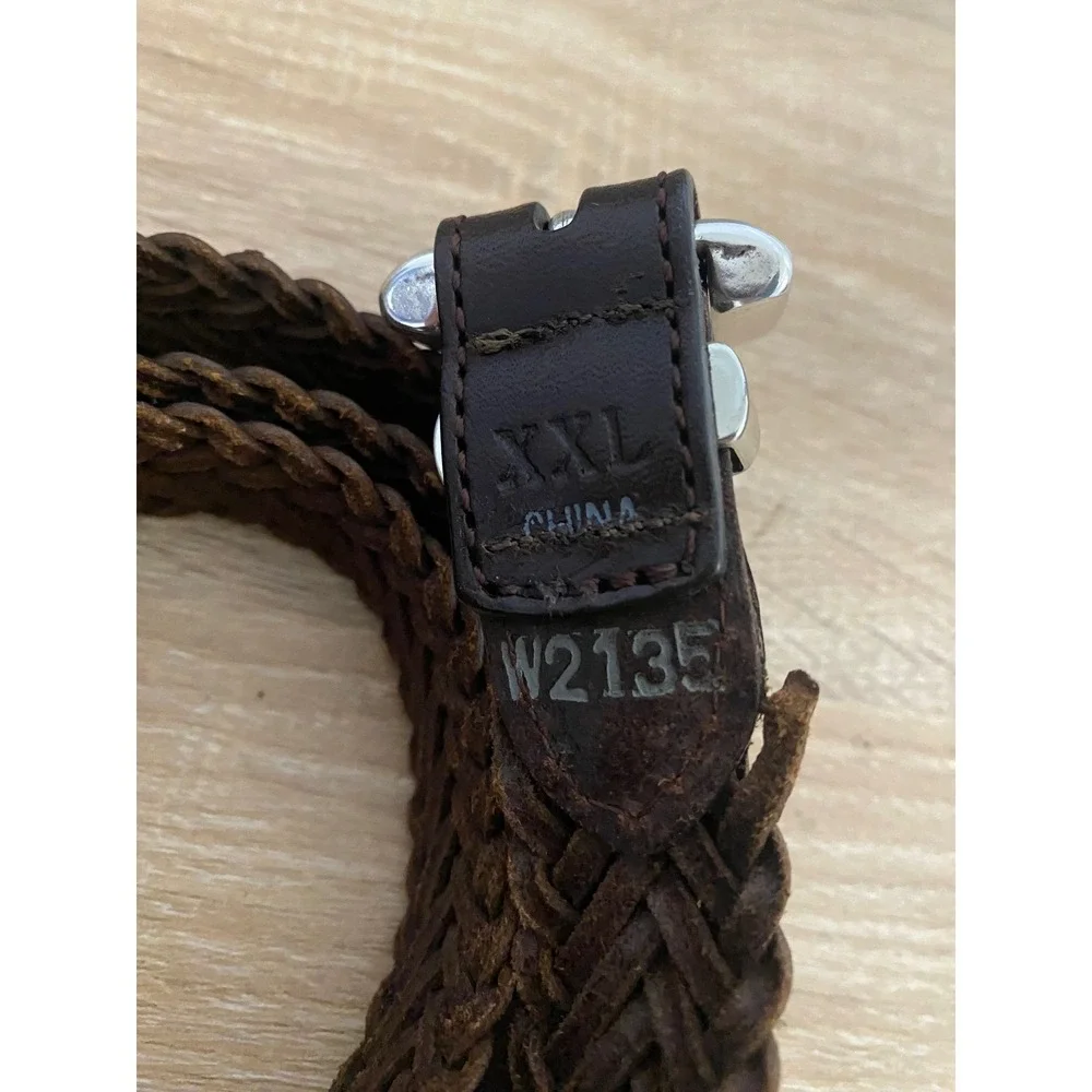 Unbranded Braided Leather Belt Men XXL Brown Woven Preppy Minimalist Old Money